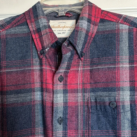 Weatherproof men’s red and blue flannel button down shirt size medium - Picture 2 of 8